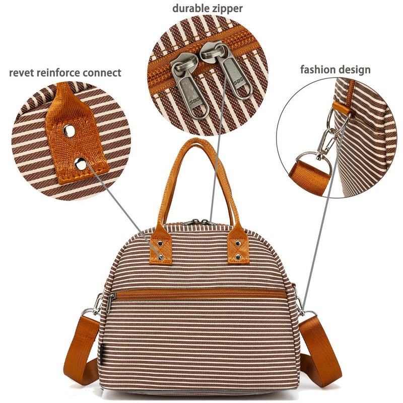 FlowFly Insulated Lunch Bag With Shoulder Strap for Women, Men, and Kids, Large and Reusable, Handle, Freezable Work and School Travel Tote and Meal Prep Organizer,Coffee - Image 5